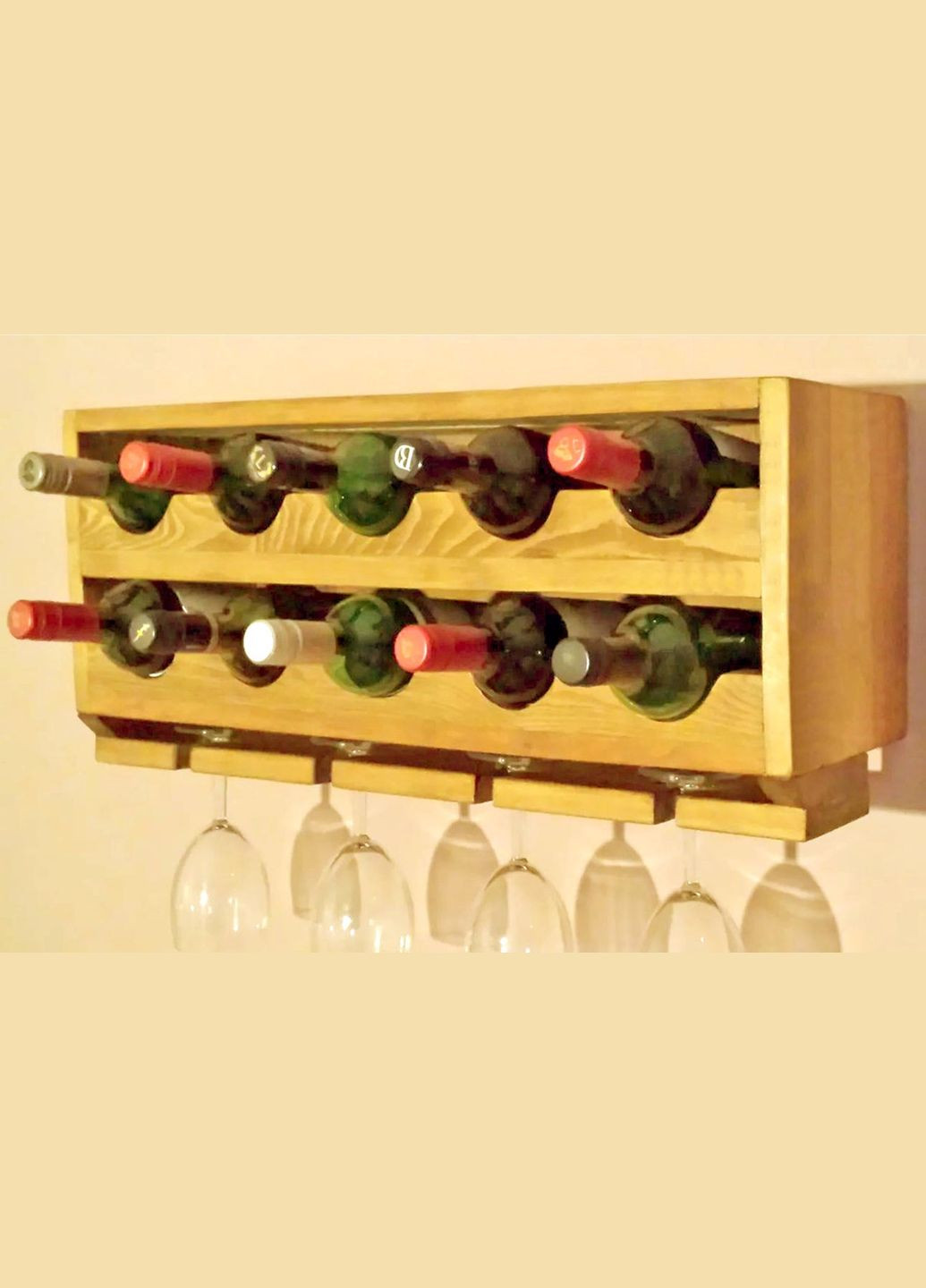 Настенная винная полка из дерева Минамио карри (ПНК-015803) No Brand (327423781)