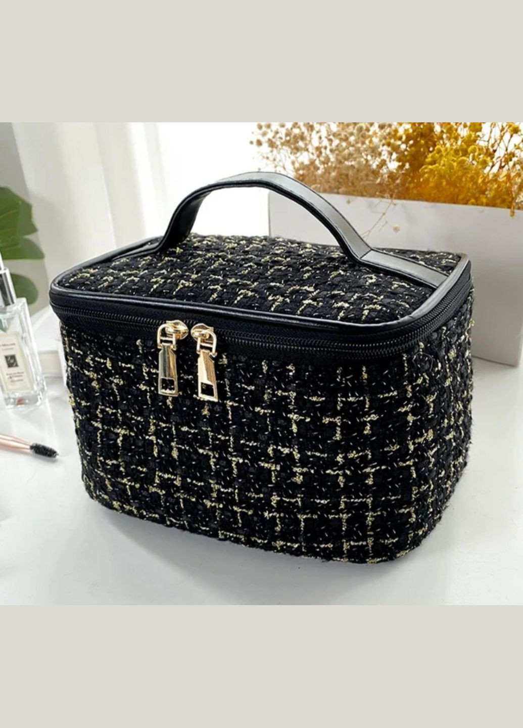 Містка косметичка стильний органайзер з ручкою для зберігання косметичного приладдя для дому для подорожей матеріал текстиль No Brand (330618858)