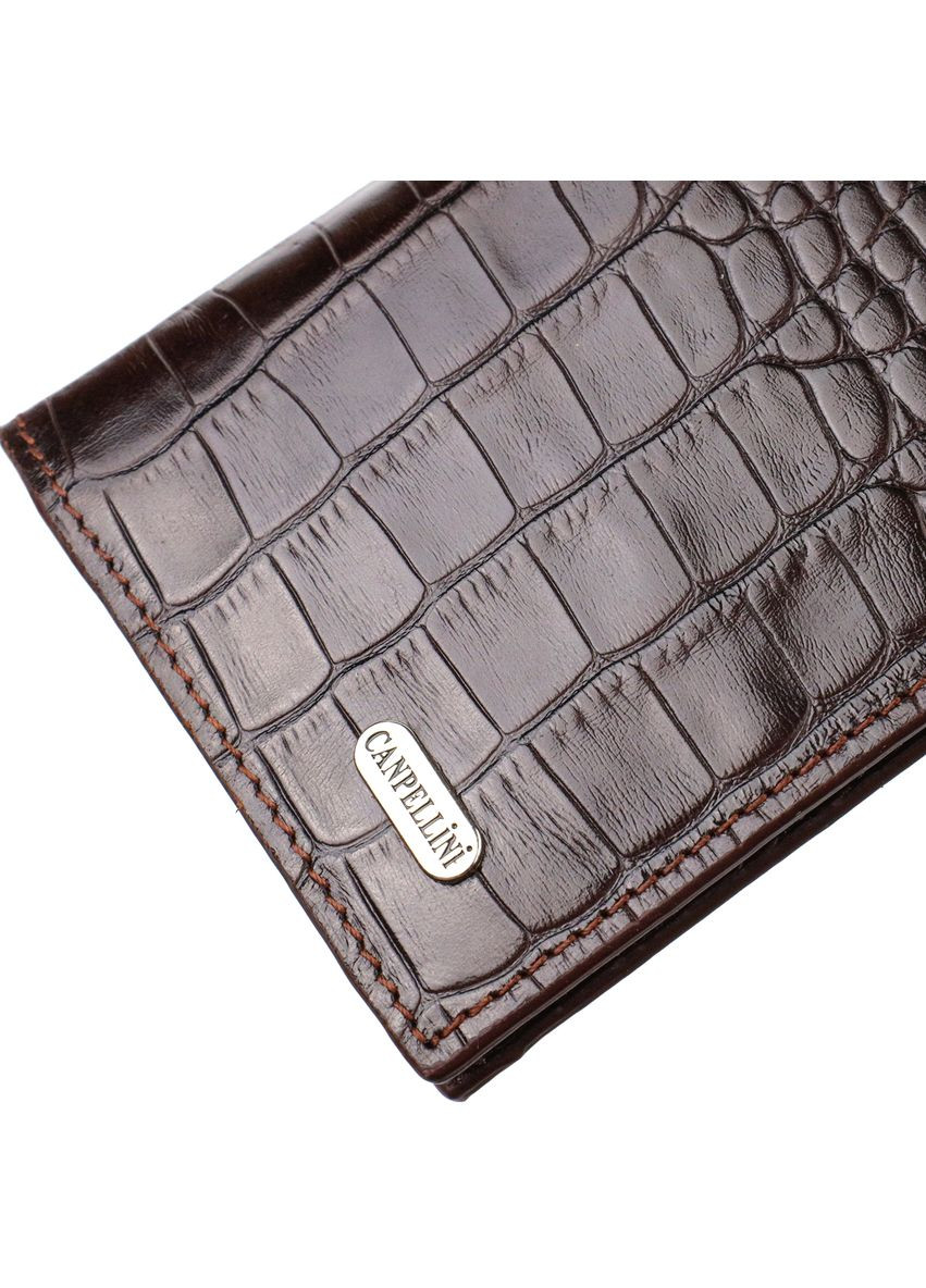 Практичний чоловічий вертикальний гаманець із натуральної шкіри з тисненням під крокодила коричневий 21907 Canpellini (329195997)