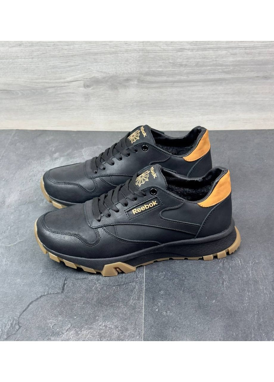 Чорні чоловічі шкіряні зимові кросівки No Brand