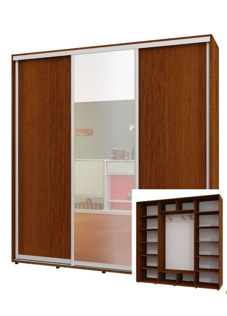 Шафа-купе тридверна 230*60*220 см Горіх лісовий 3 двері ДСП + Дзеркало + ДСП ШК-05 Алекса (356773612)