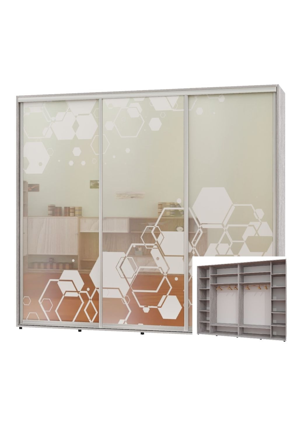 Шафа-купе тридверна 290*60*220 Індастріал Дзеркало з піскострумним малюнком Люкс-149 Алекса (360478221)