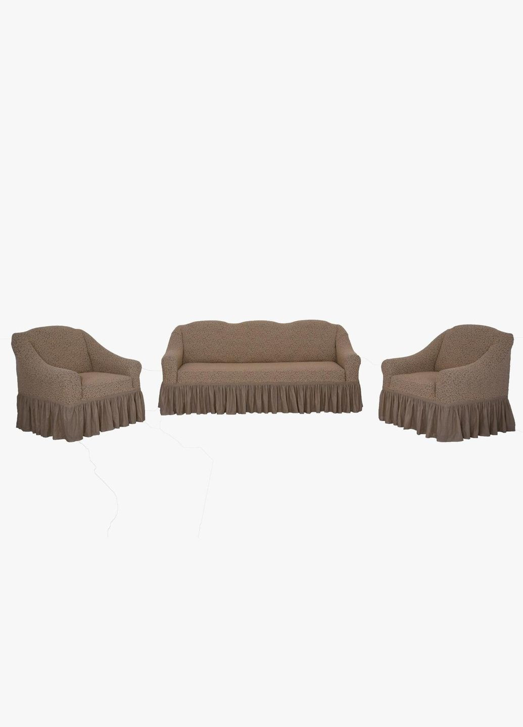 Чохли натяжні на диван 3-х місний та два крісла Жаккард Ж28 (універсальні) Бежевий Venera (268547667)