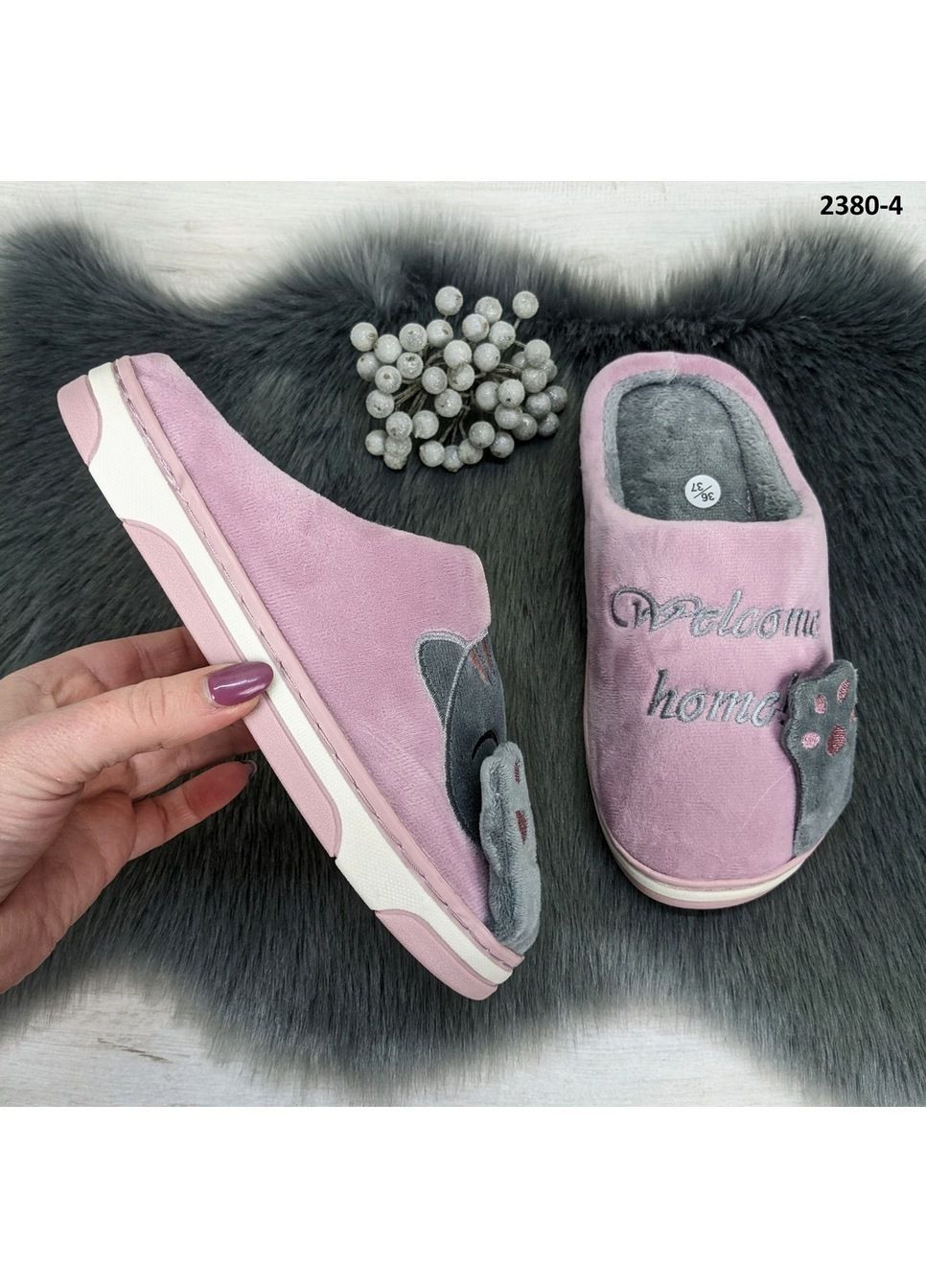 Сиреневые тапочки женские домашние с котиками Lion