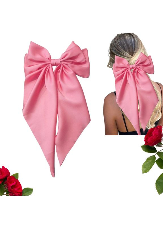 Шпилька автомат для волос Бант лососевый шелковый Hand Made 17х32см Handmade (368772266)