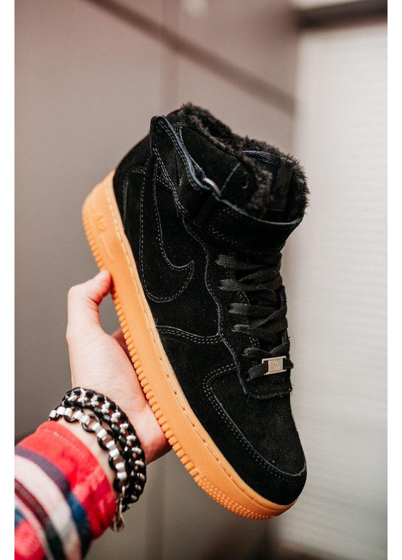 Чорні Зимовий кросівки чоловічі nike air force 1 high black gum найк аір форс 1 преміум No Brand