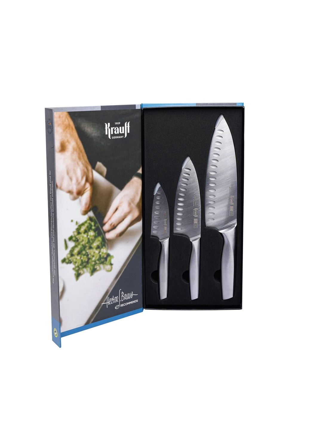Набір цільнолитих ножів Prime Chef 3 предмети +ПОДАРУНОК: Дошка кухонна Krauff комбінований,