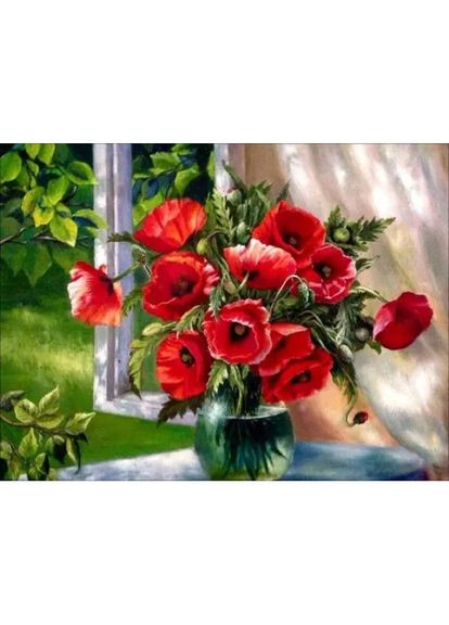 Алмазна мозаїка Маки на підвіконні SP058 ColorArt (285719808)
