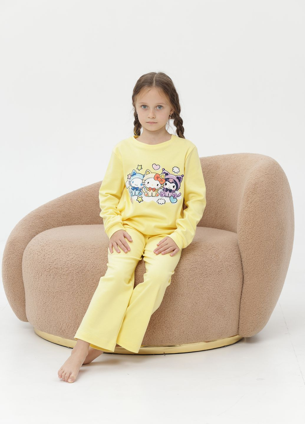Жовта всесезон дитяча тепла піжама двійка для дівчинки куромі жовта No Brand