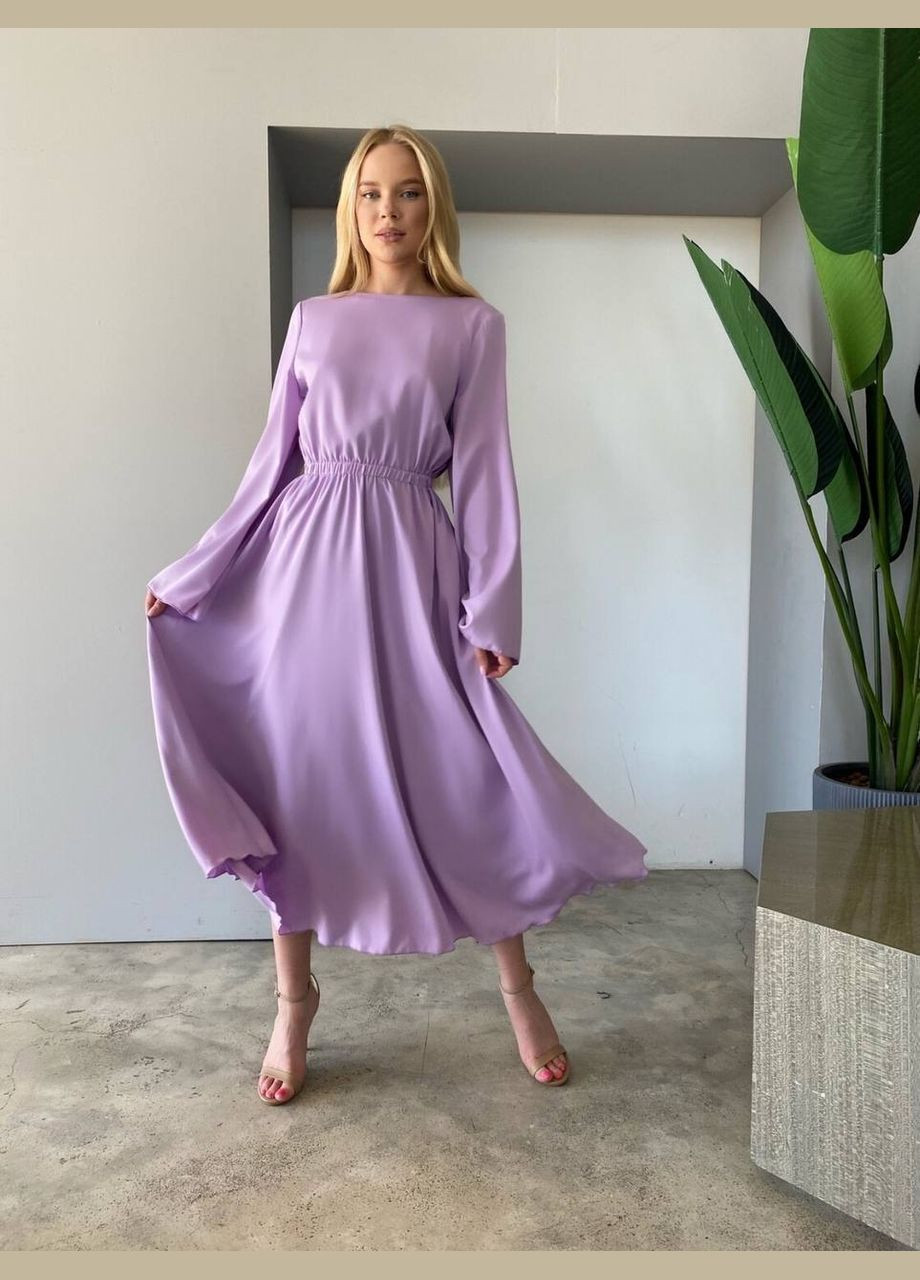 Лавандовое легкое платье миди с открытой спинкой лавандового цвета 32563 с открытой спиной No Brand однотонное