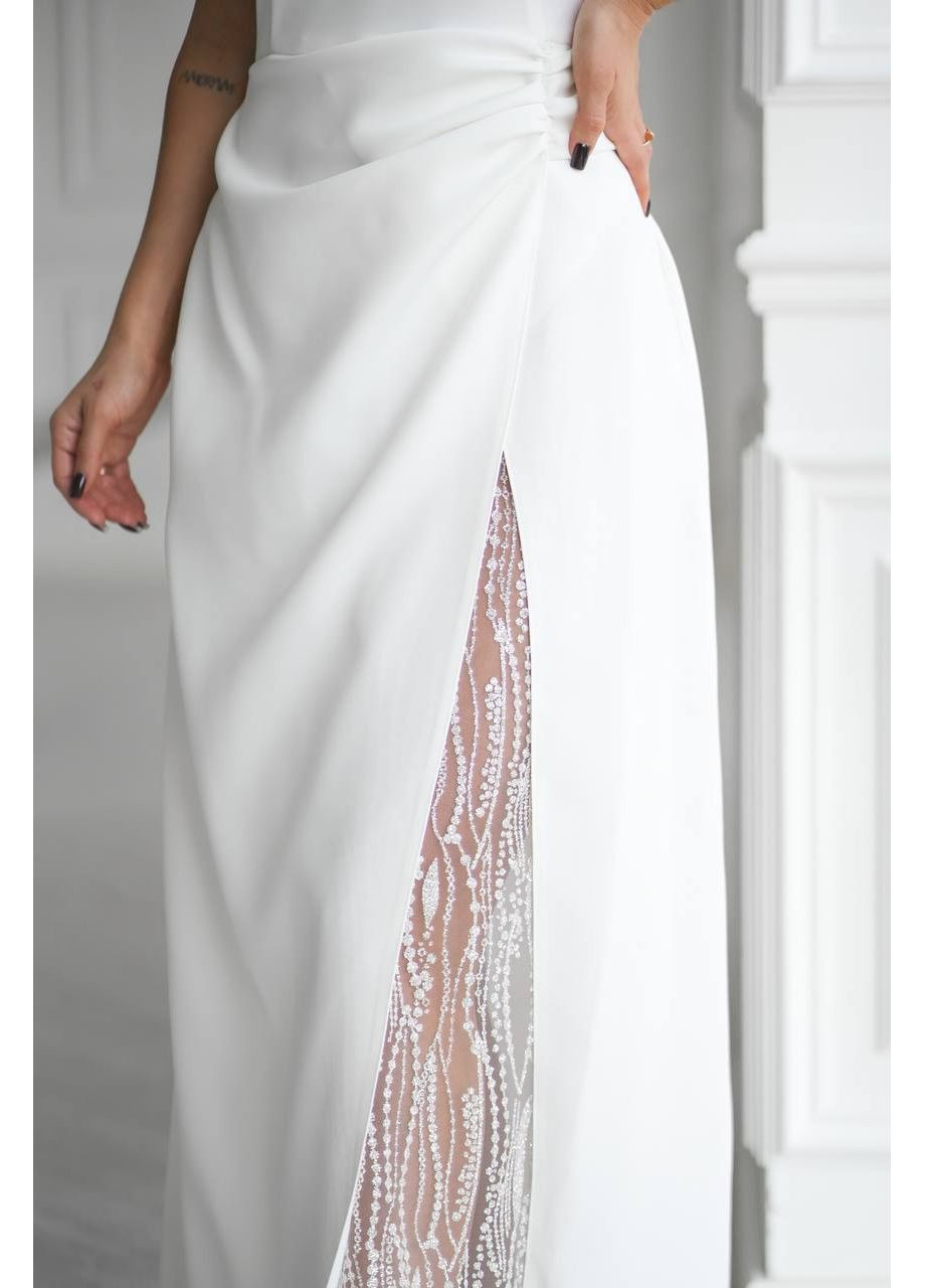 Белое платье макси белого цвета с кружевом No Brand