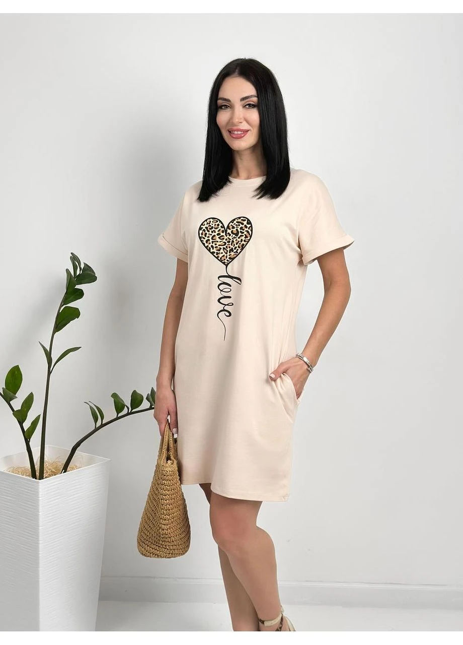 Бежева жіноча сукня з малюнком Fashion