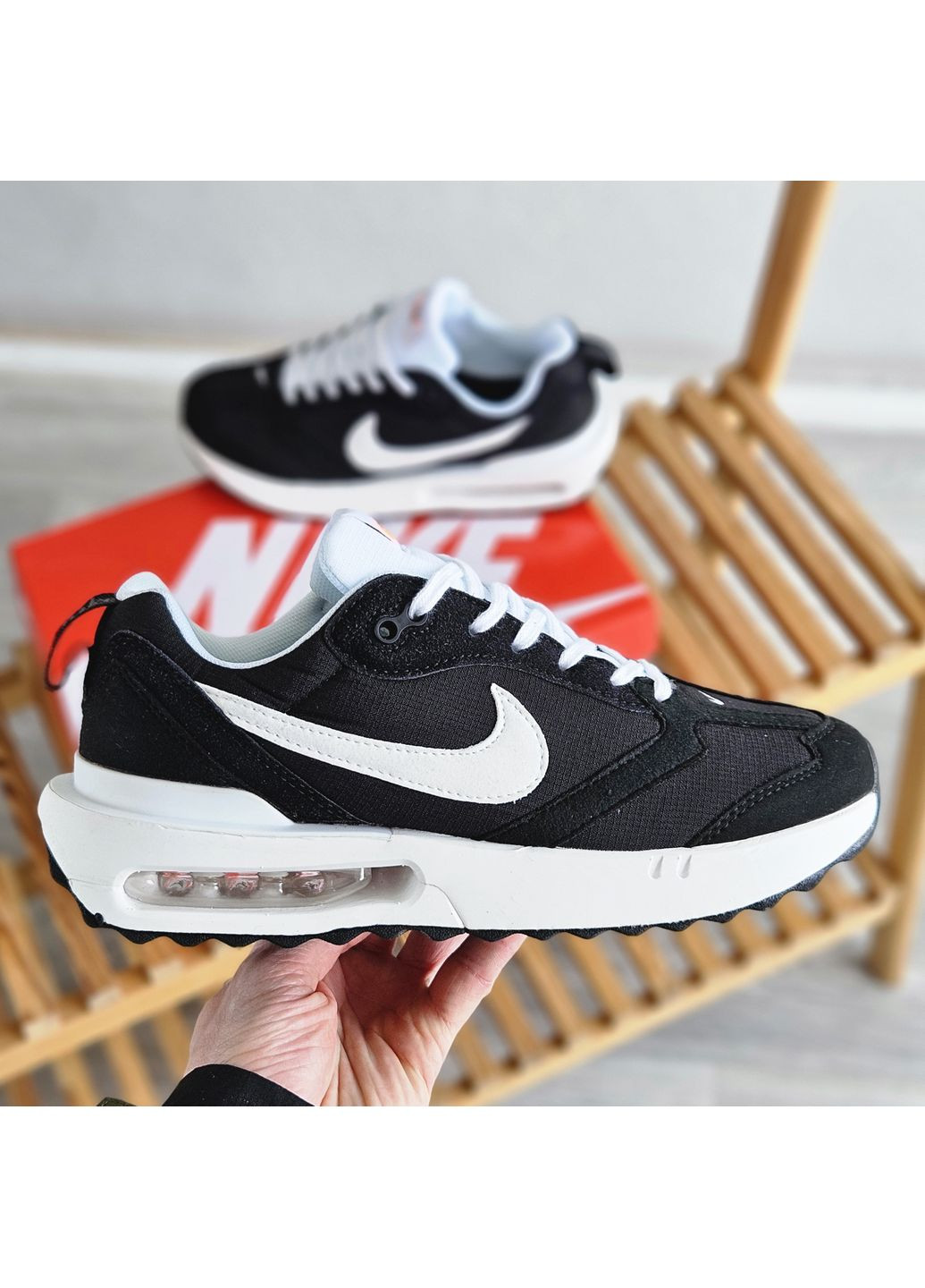 Черно-белые демисезонные кроссовки мужские и женские nike air max dawn black white | найк аир макс давн черно-белые No Brand