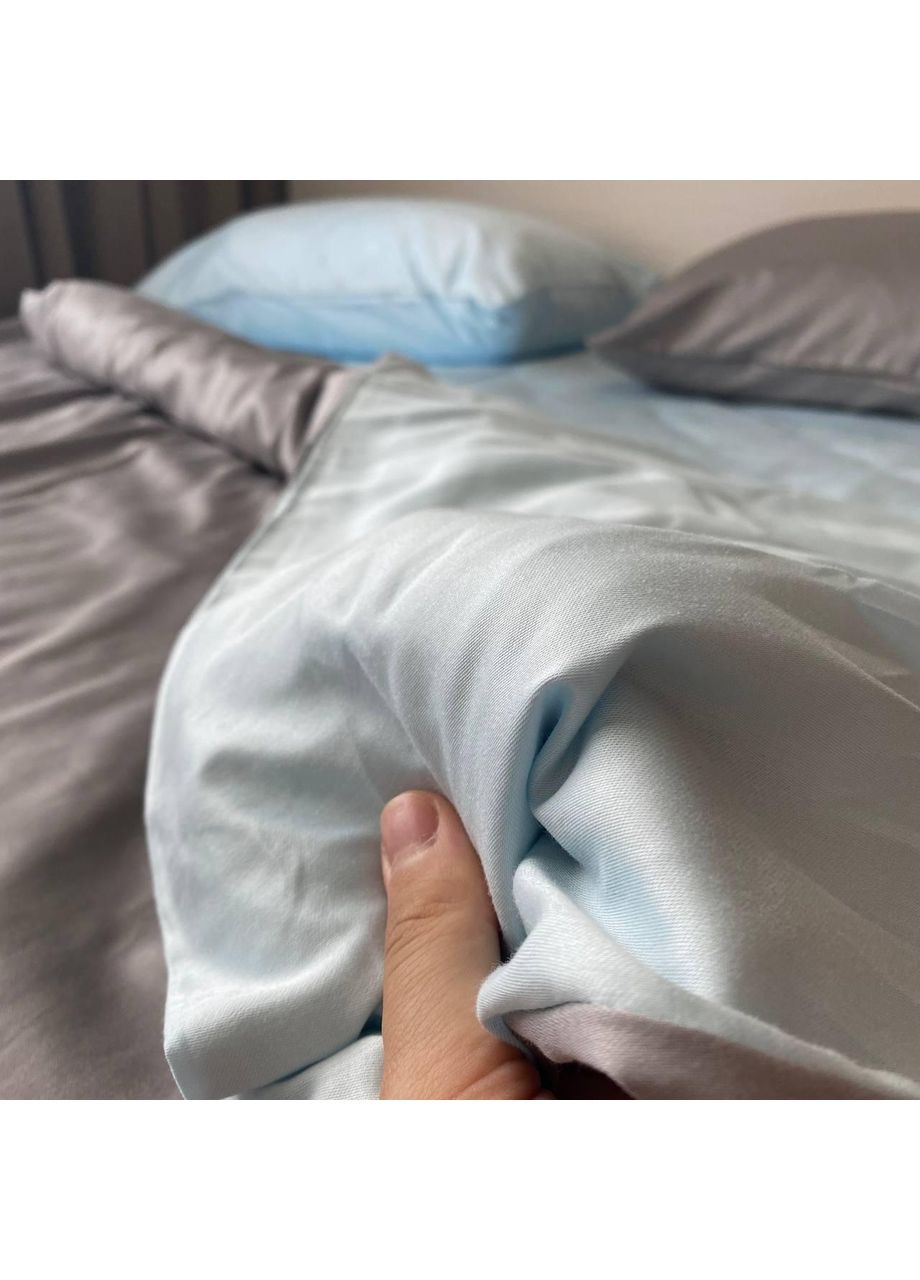 Постільна білизна Сірий + Голубий, сатин PREMIUM Двухспальний розмір, наволочки 70/70 No Brand (364218790)
