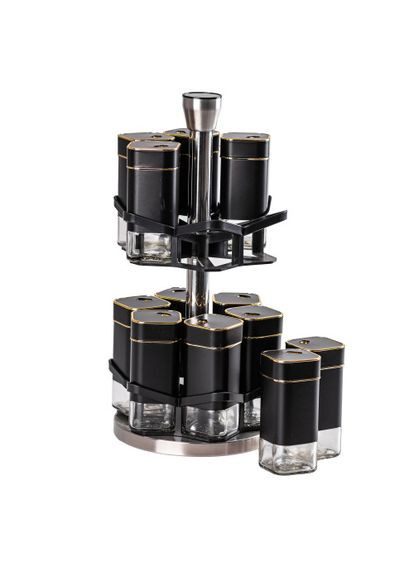 Набір ємностей для спецій на підставці 12 баночок по 120 мл із золотом TS Kitchen (360455408)