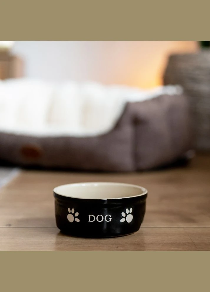 Миска для собак Dog керамічна чорно-бежева Ø 13.5 см 240 мл 68766 Nobby (269341901)