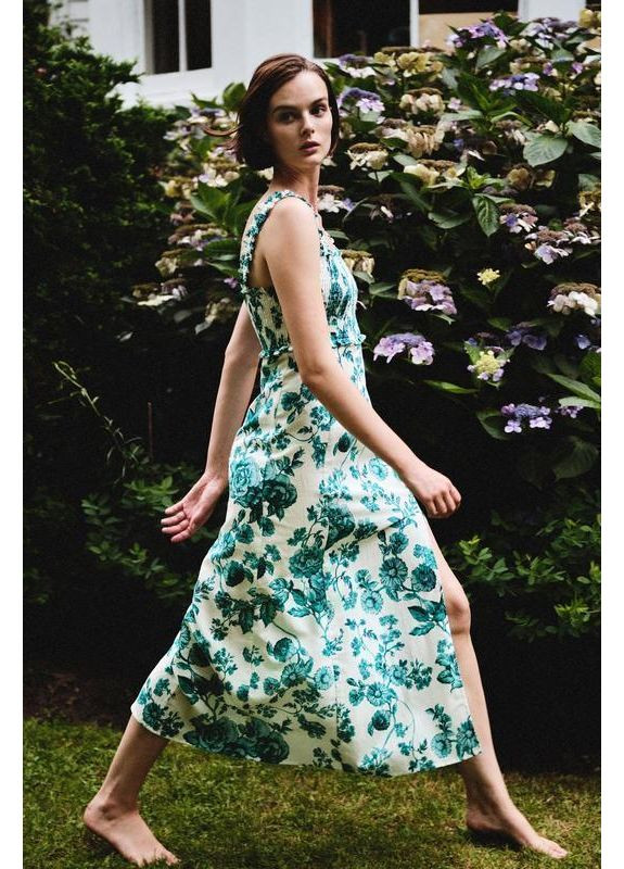 Белое медное льняное платье в цветочный принт Zara