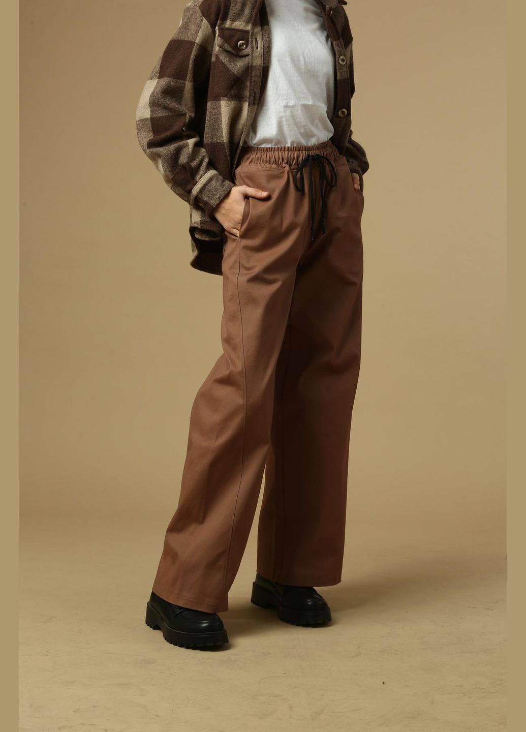 Коричневые спортивные, повседневный, кэжуал, джинсовые демисезонные карго, палаццо брюки IRmAS