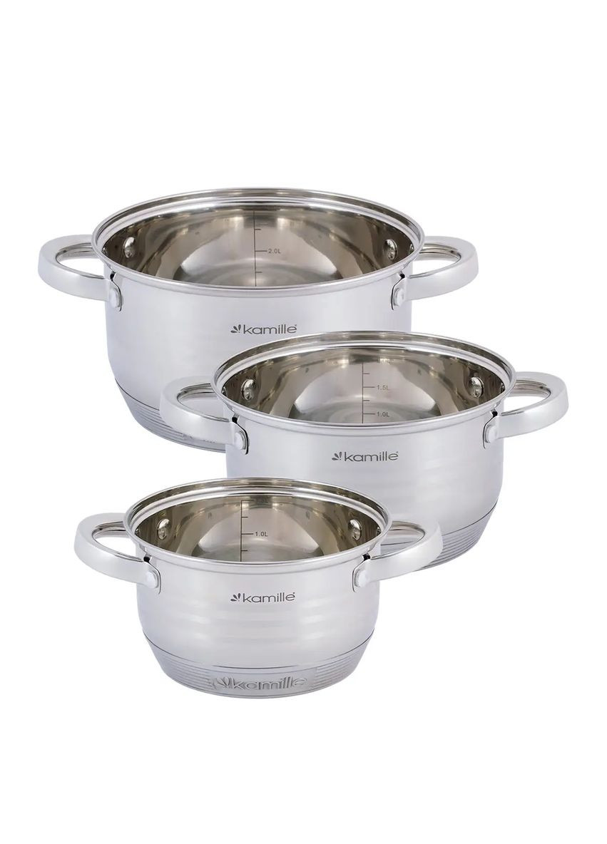 Набор кастрюль из нержавеющей стали 6 предмета для индукции и газа (1.5л, 2.0л, 3.0л) KM- hjk Kamille 4915 (360880079)