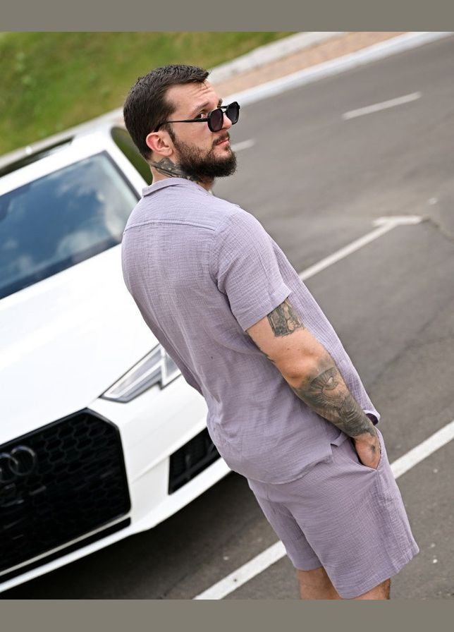 Чоловічий літній костюм шорти та сорочка фіолетовий однотонний Freedom (338792902)