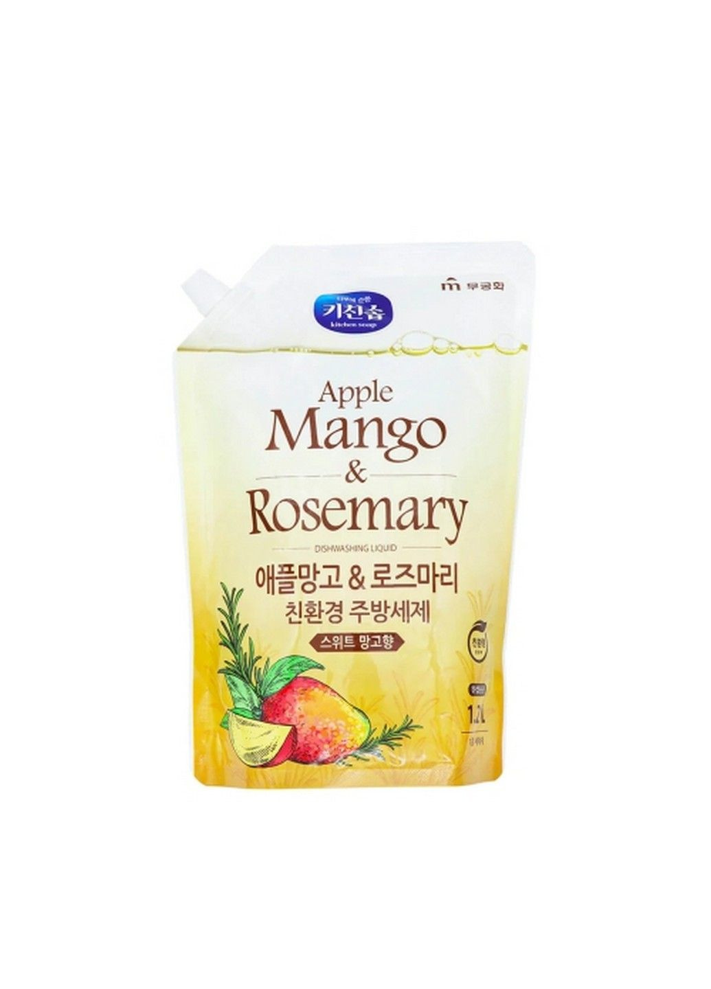 Засіб для миття посуду "Манго та розмарин" Kitchen Soap Apple Mango & Rosemary Dishwashing Liquid (запасний блок), 1,2 л Mukunghwa (283295752)