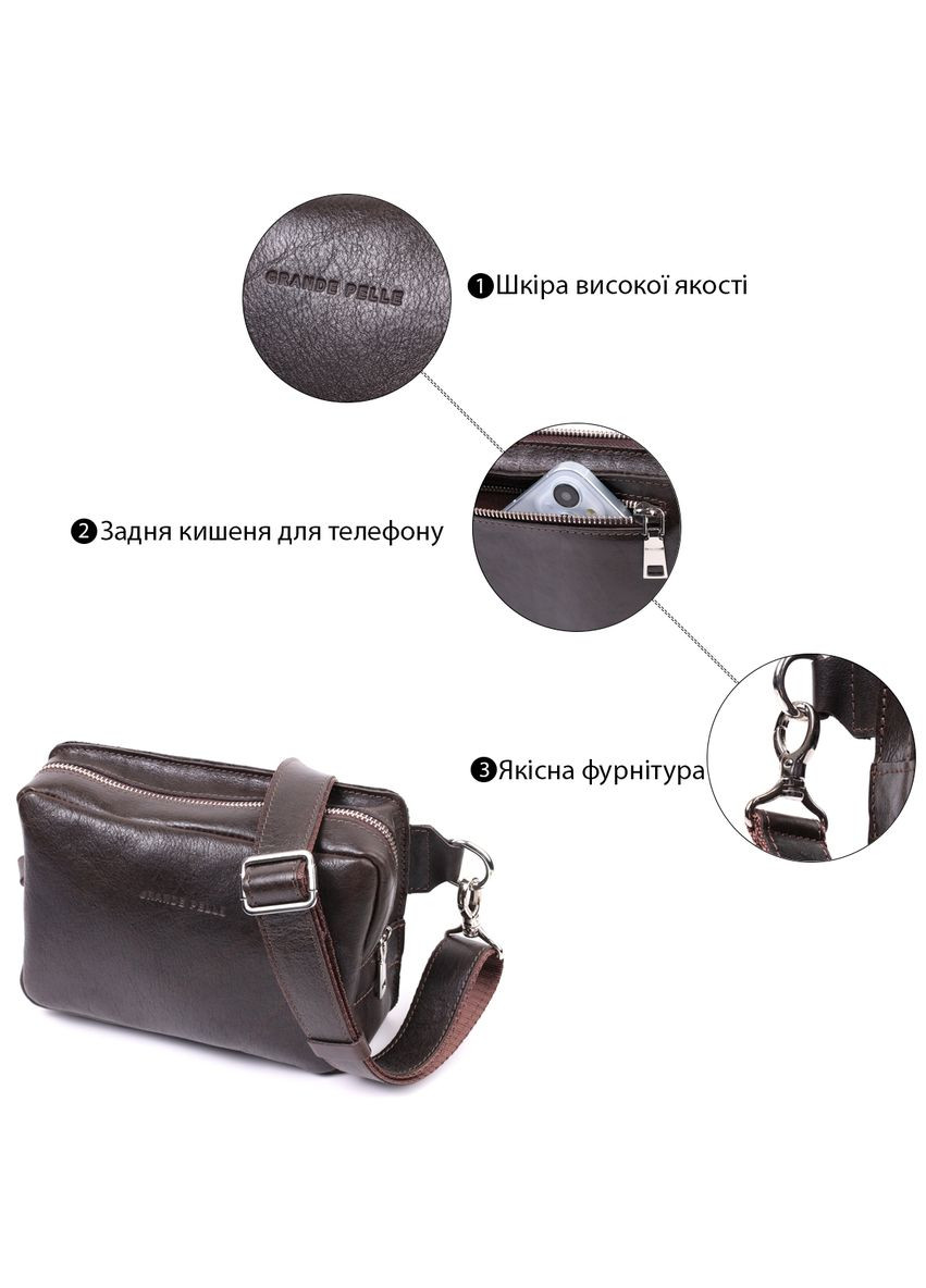 Сумка мужская кожаная через плечо бананка на пояс 22575 Коричневый Grande Pelle (306882233)