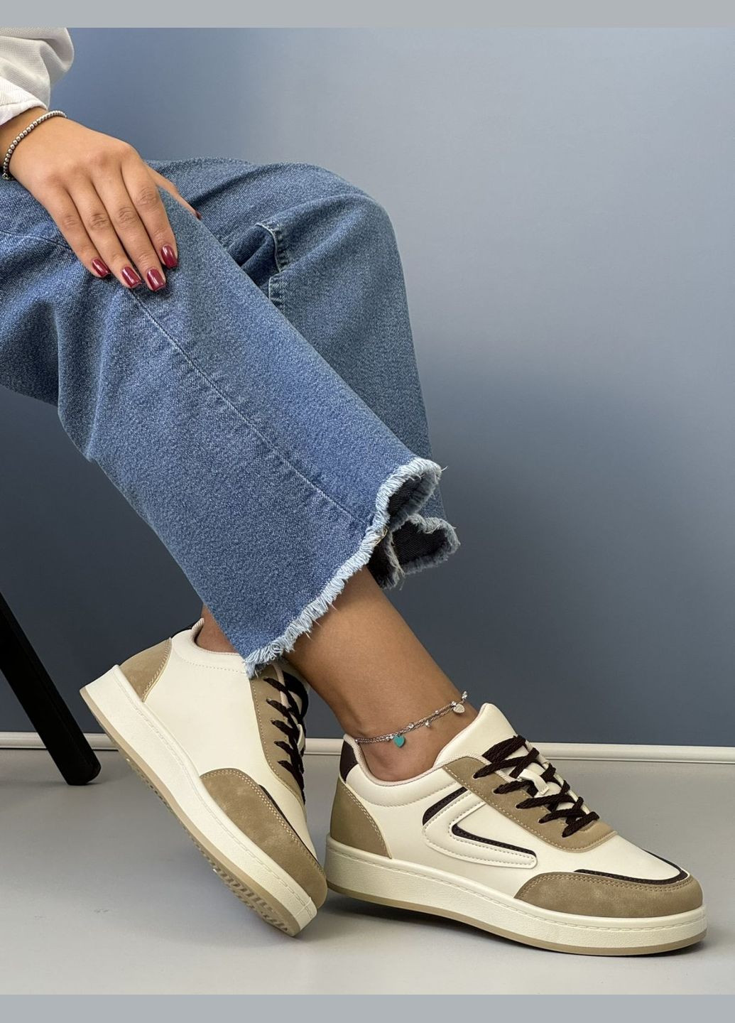 Стильные кроссовки женские для девочки (р 36 - 41) AESD бежевые демисезоны (301538329)