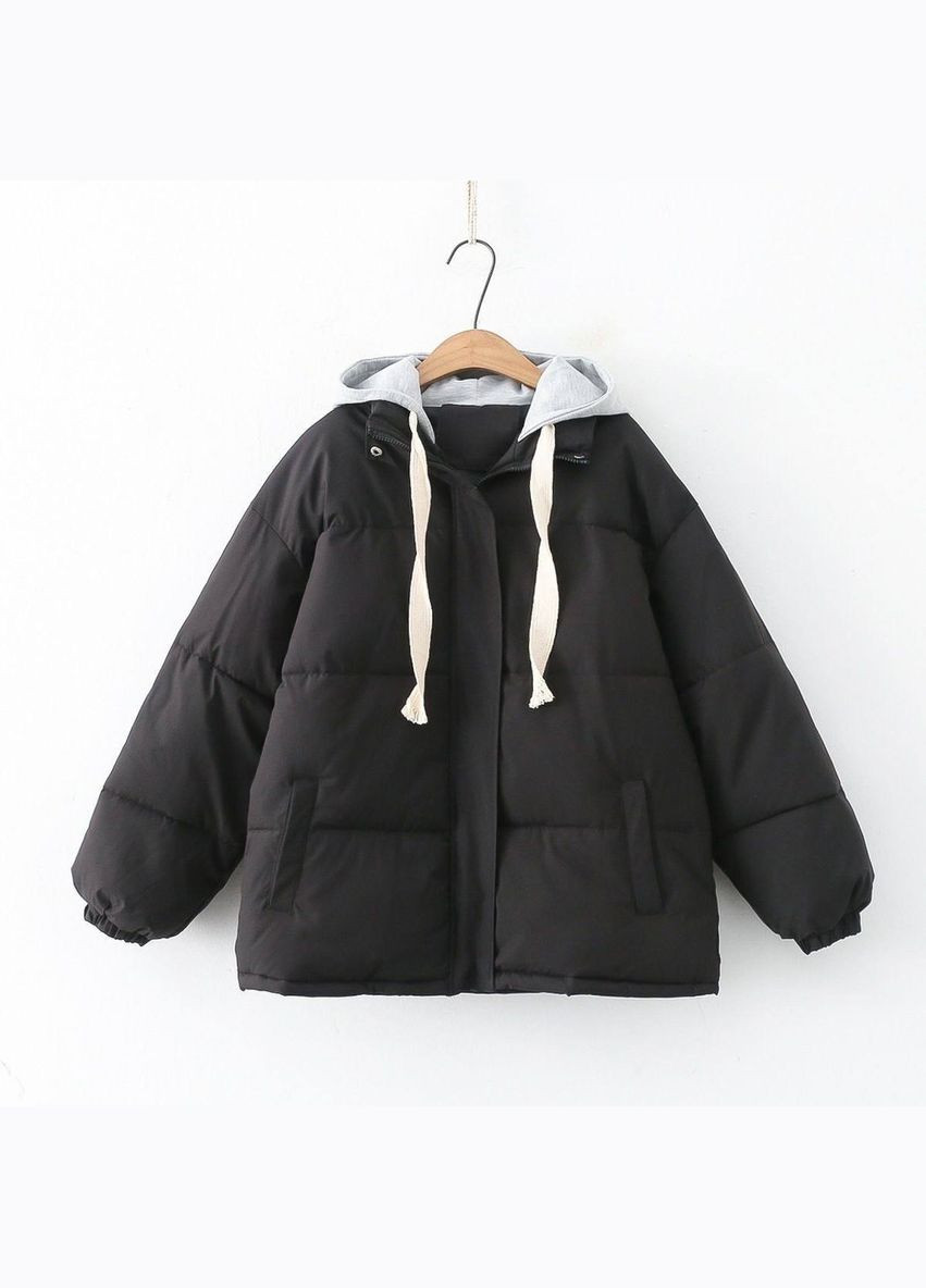 Черная зимняя женская теплая куртка с двойным капюшоном. Adelante