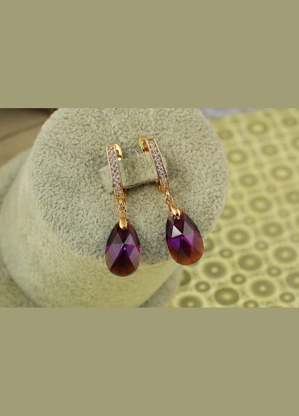 Сережки капля Сваровскі фіолетовий камінь 3,5 см золотисті Xuping Jewelry (331769057)