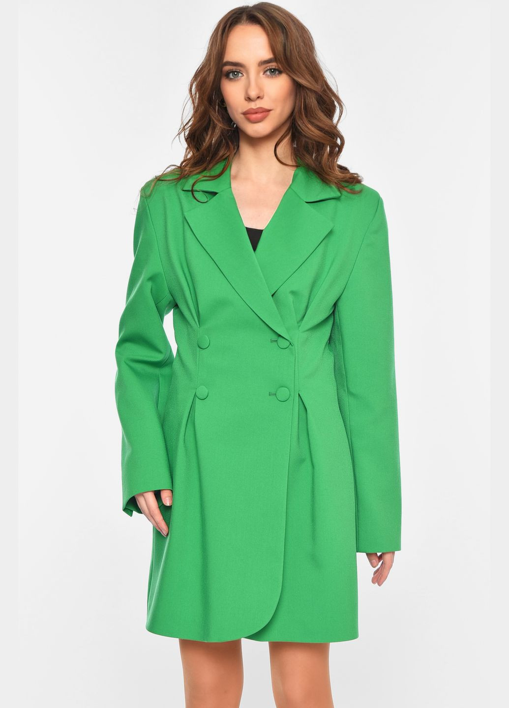 Зелена джинсова сукня-піджак жіноча однотонна зеленого кольору футляр Let's Shop однотонна