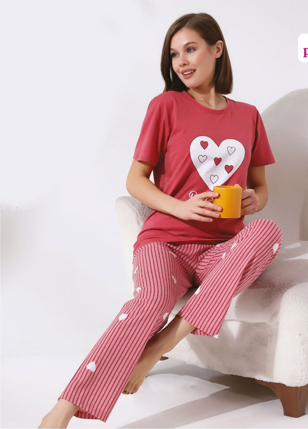 Красная пижама домашний костюм футболка + брюки Mira
