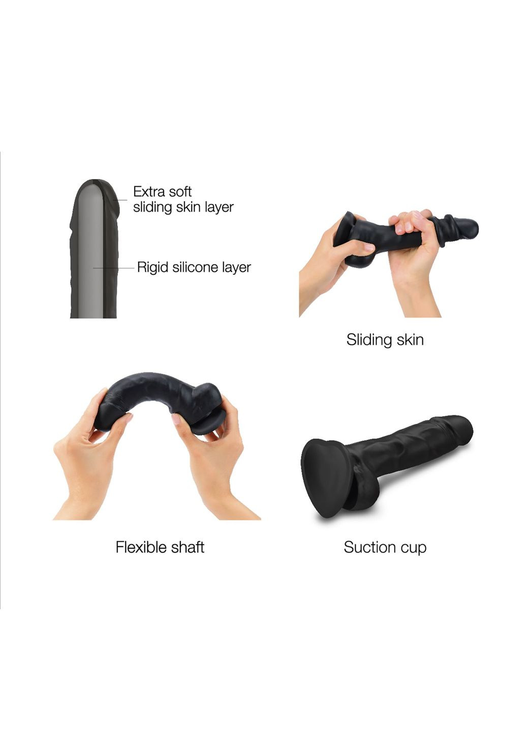Реалистичный фаллоимитатор Sliding Realistic Skin Dildo Black M, эффект подвижной кожи Strap-On-Me (335394530)