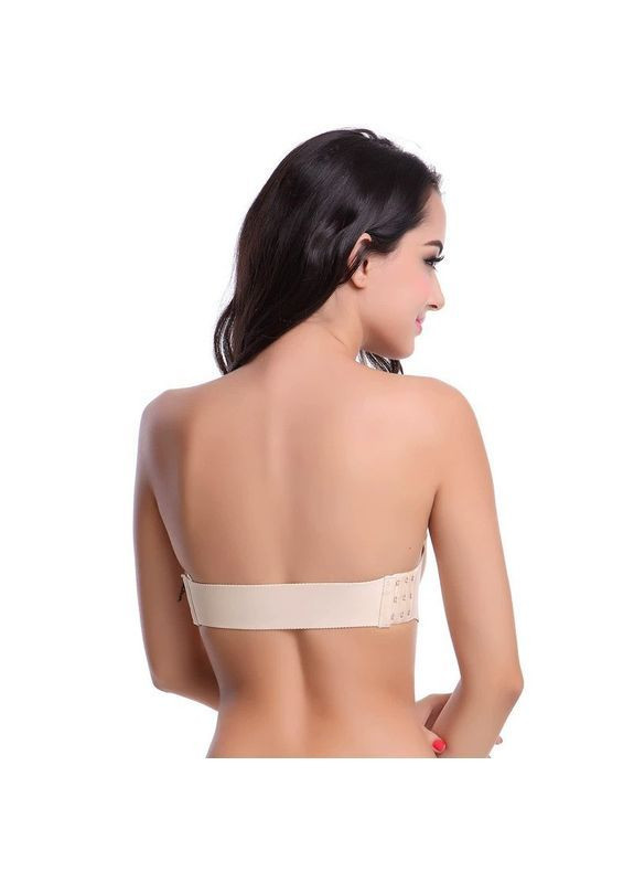 Бежевый невидимка бесшовный бюстгальтер бандо push-up с прозрачной спинкой невидимый под открытую одежду размер 75c бежевый 29514 No Brand с косточками