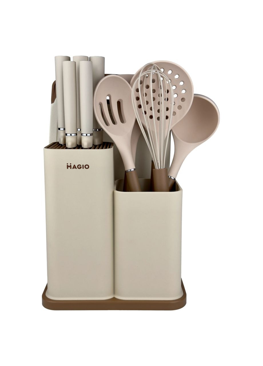 Набір кухонних ножів і приладдя MG-1097 Бежевий Magio бежевий, пластик, нержавіюча сталь