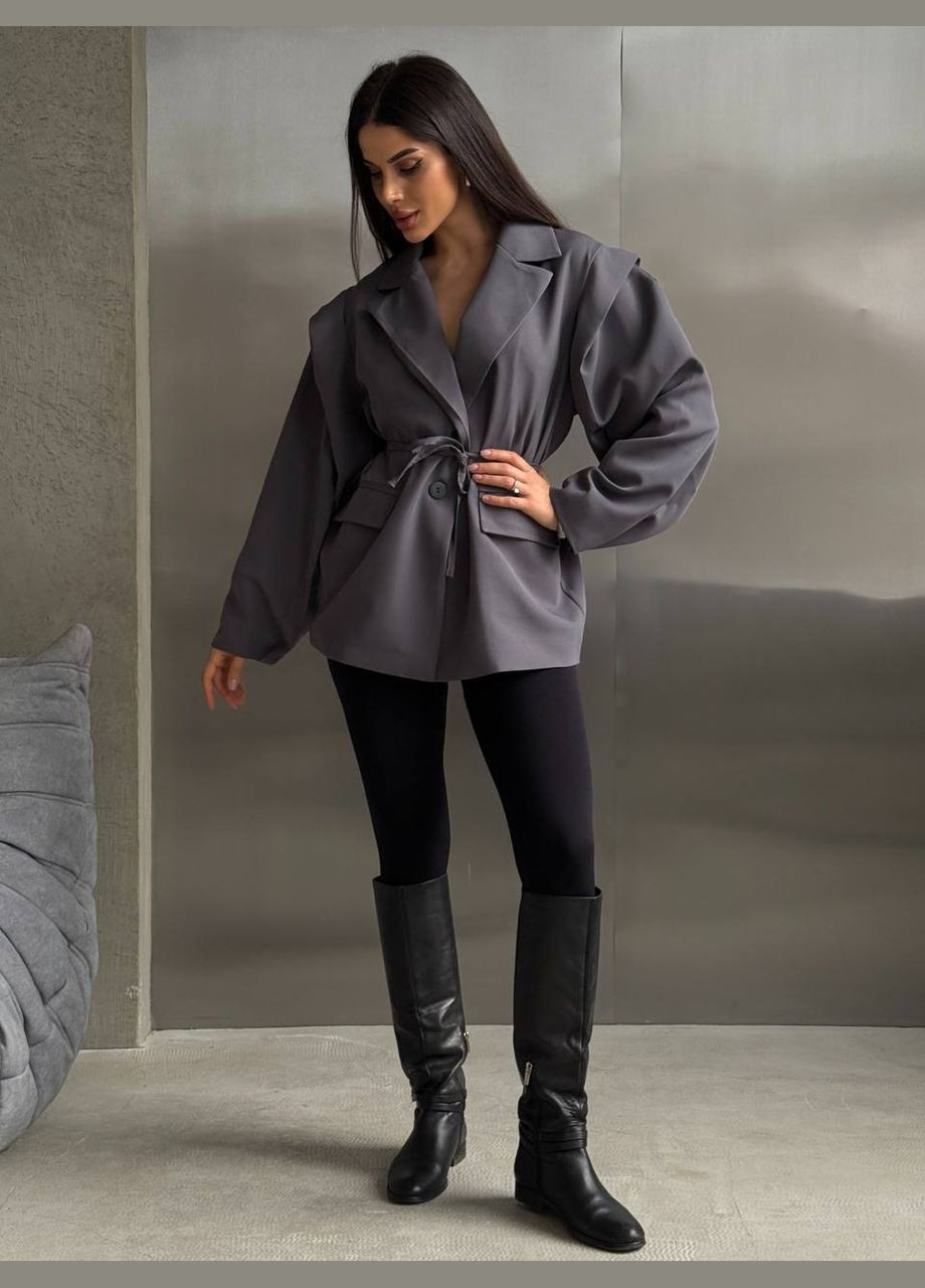 Графитовый женский трендовый оверсайз пиджак Vakko однотонный - всесезон