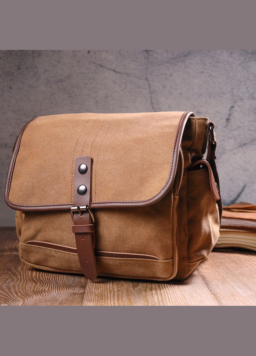 Сумка мужская через плечо с клапаном из текстиля 21249 Коричневая Vintage (302009141)