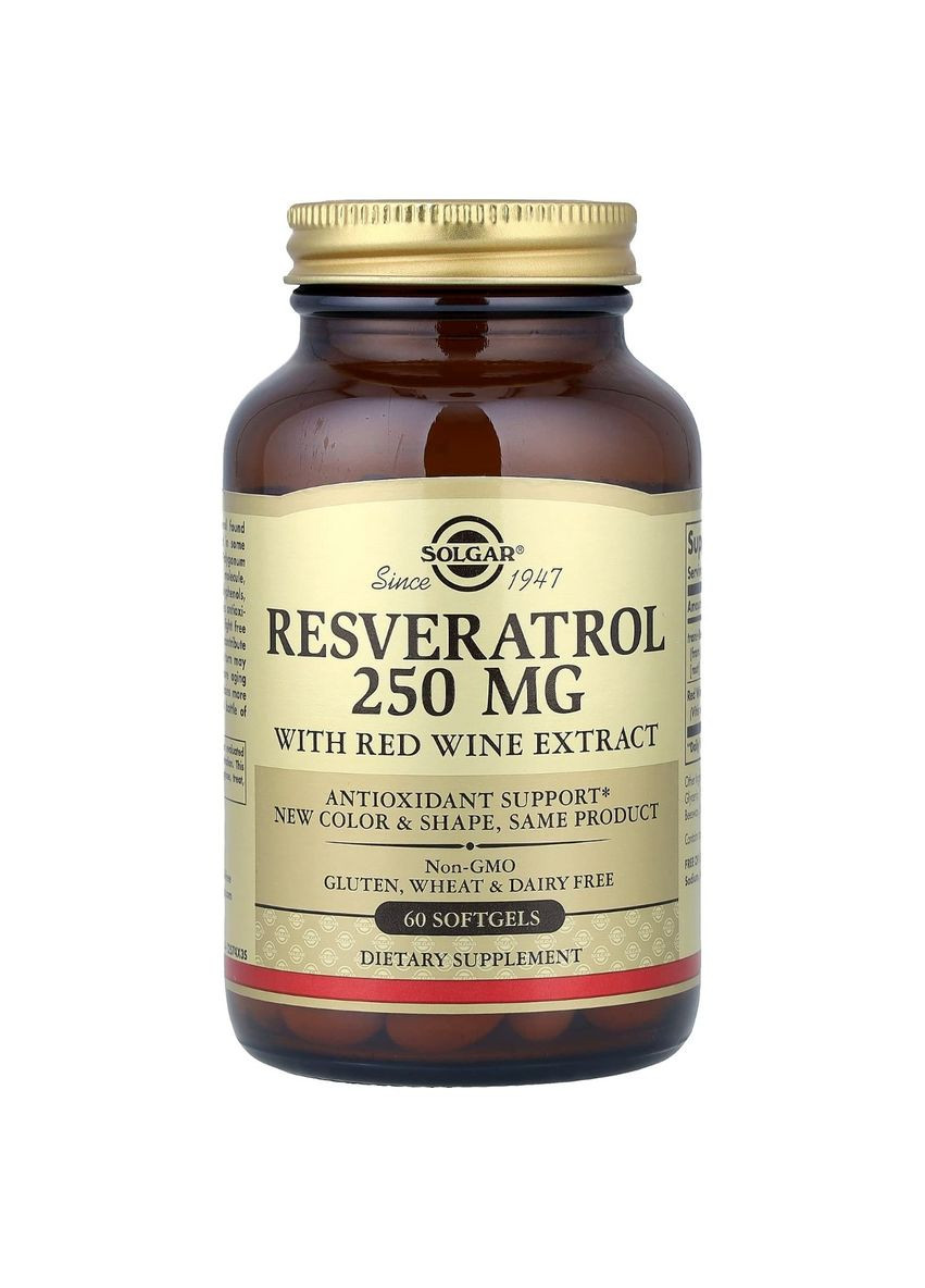Ресвератрол з Екстрактом Червоного Вина, 250мг, Resveratrol with red Wine Extract,, 60 капсул Solgar (326055210)