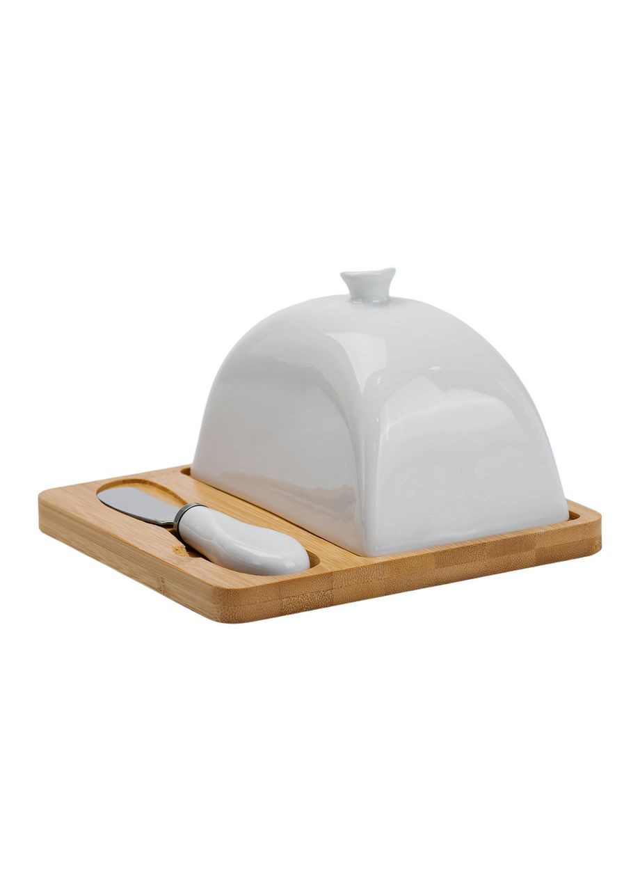 Масленка керамическая 15×15×9 см с ножом на подставке HP1255 Yiwu (351432222)