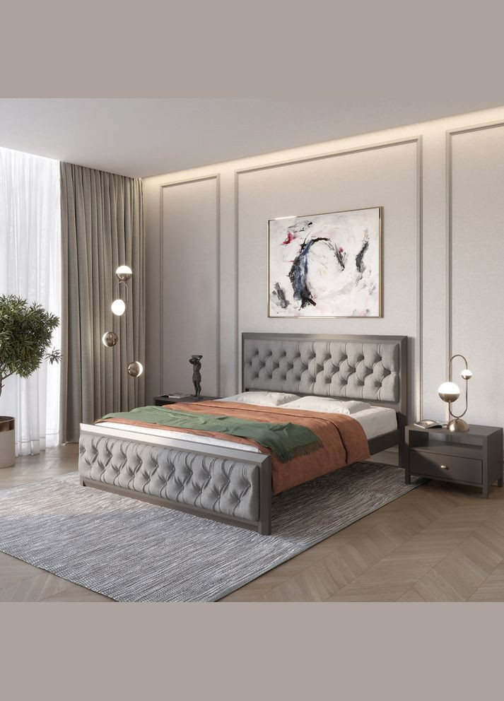 Полуторная деревянная кровать Барселона Б3 (RAL9011)/Аляска 93 (Серый) 120х190 см (MBG-13792) Mebigrand (366083188)