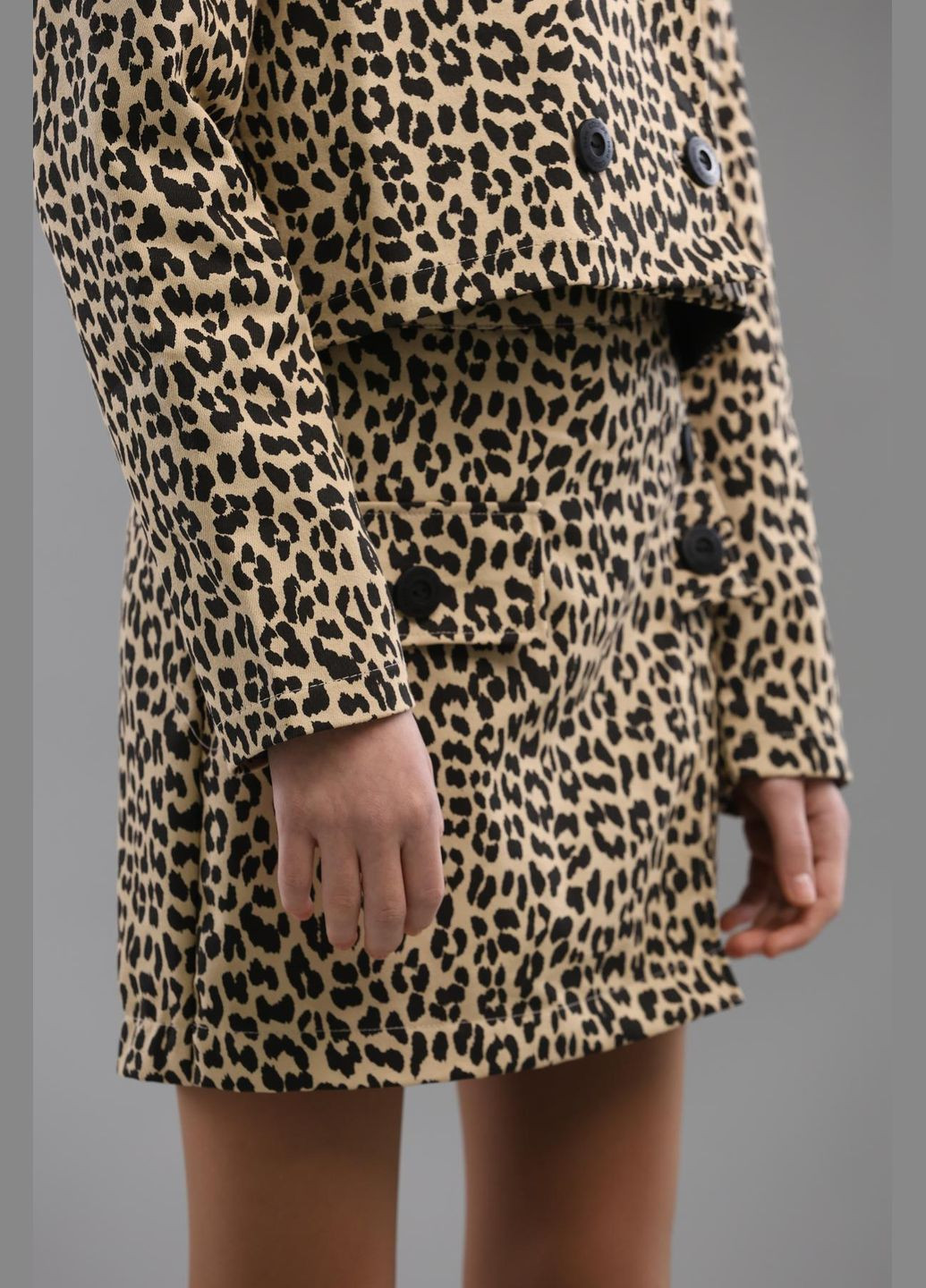Коричневый демисезонный леопардовый костюм (пиджак, юбка) подростковый юбочный IRmAS