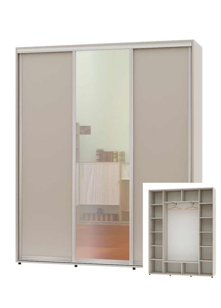 Шафа-купе тридверна 200*45*220 Кашемір ДСП/Дзеркало/ДСП ШК-05 Алекса (360466052)