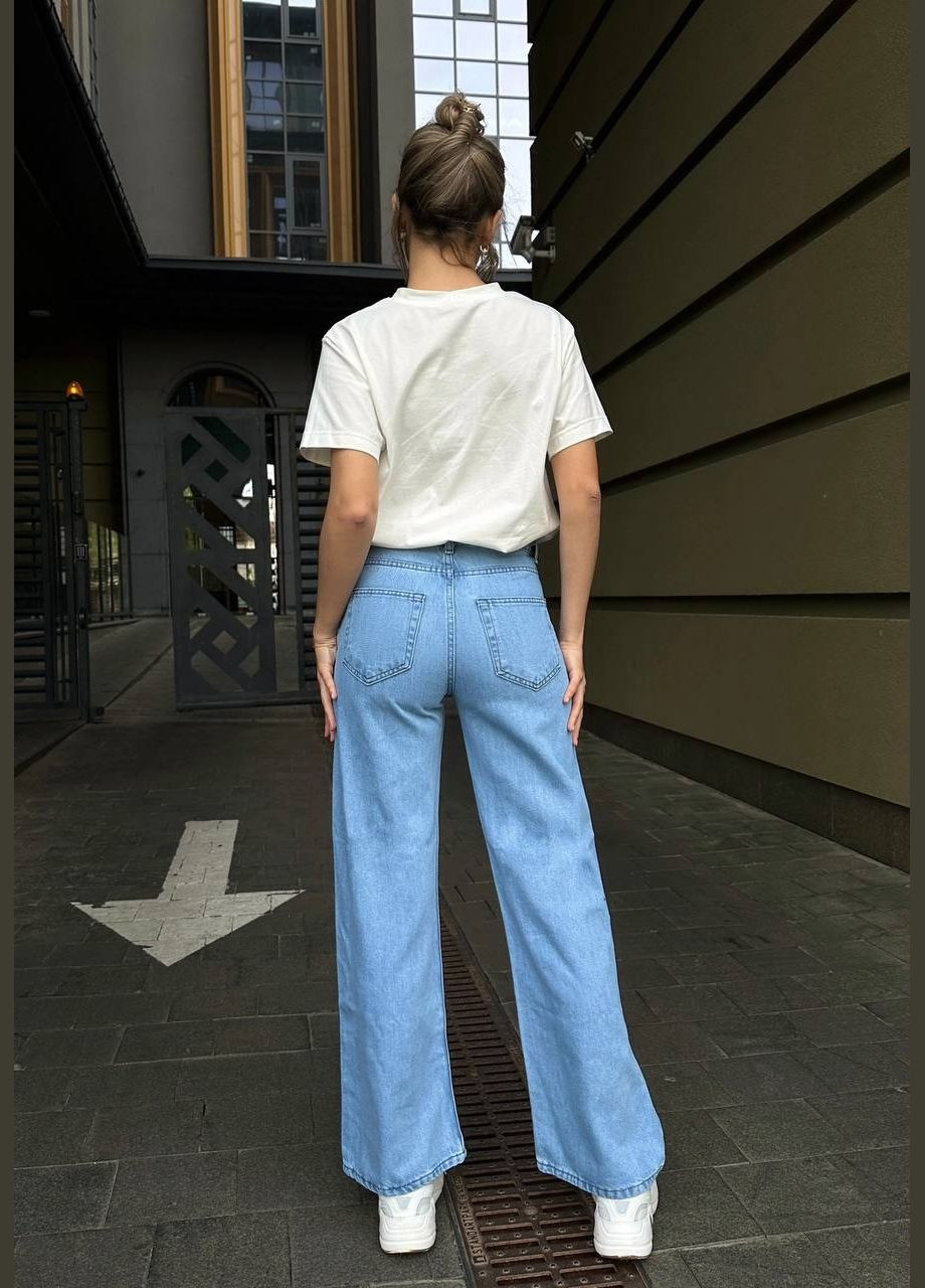 Стильные светло-голубые джинсы "Палаццо" из качественной турецкой ткани, трендовые турецкие прямые джинсы на высокой посадке 2 No Brand - (292311359)