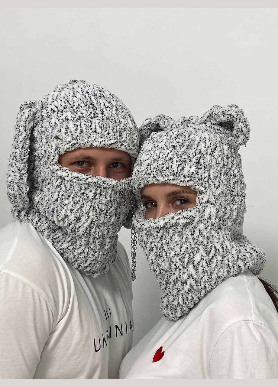 Alize в'язана балаклава шапка puffy сніговий леопард, з вухами зайця та ланцюжком (2546599) комбінований виробництво - Туреччина
