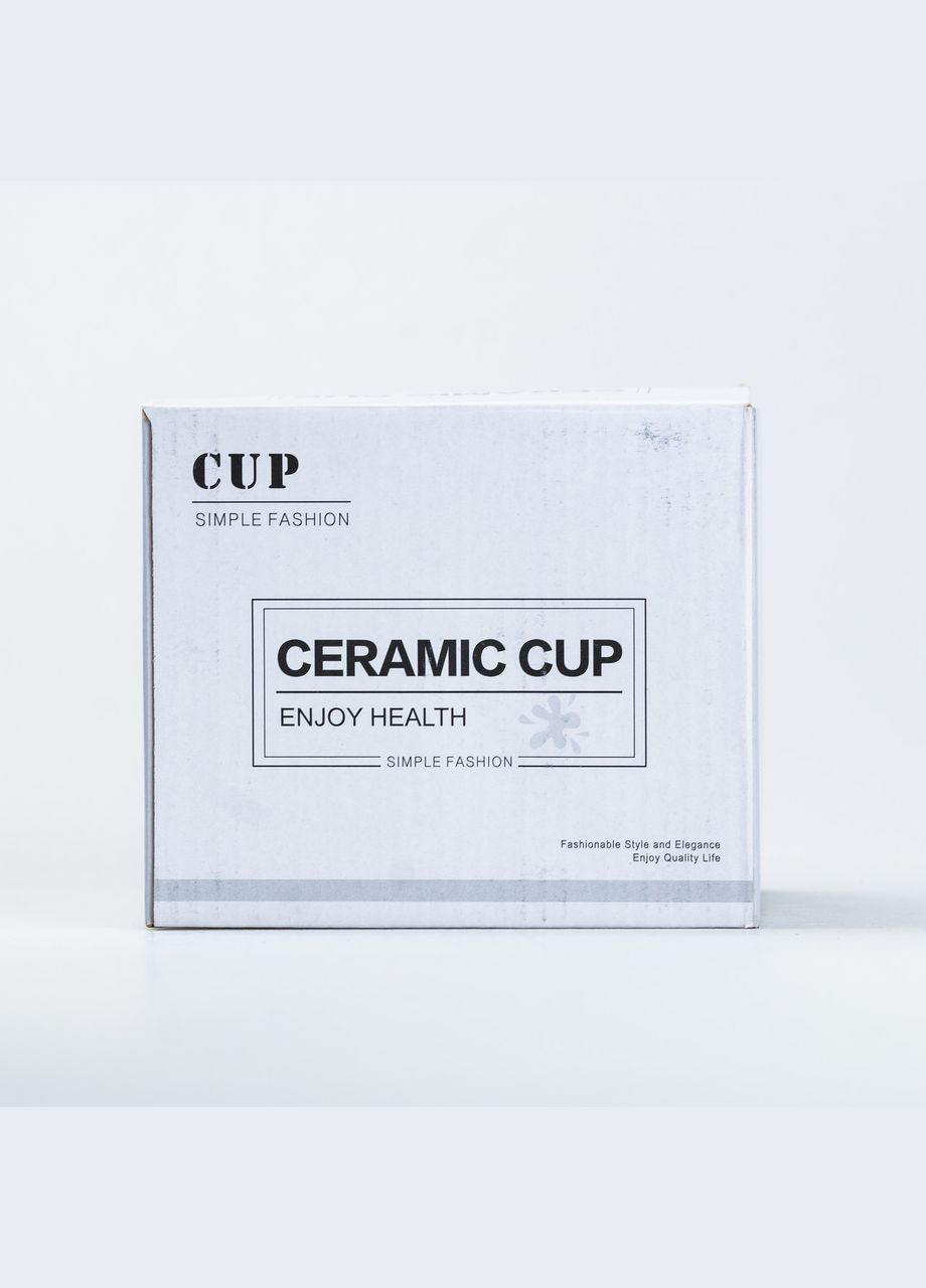 Чашка керамічна у скандинавському стилі 350 мл з кришкою та ложкою, зелений TS Kitchen (323160129)