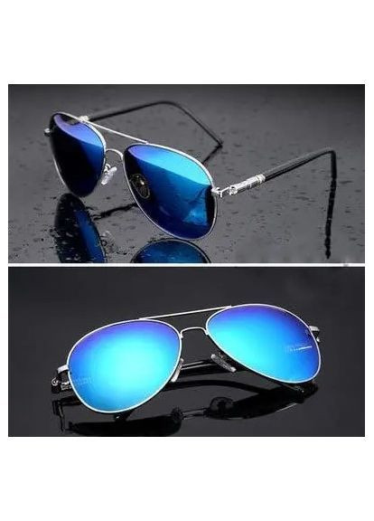 Сонцезахисні окуляри авіатори чоловічі метал чорні з блакитними лінзами UV400 поляризаційні стильні міцні No Brand (364859629)