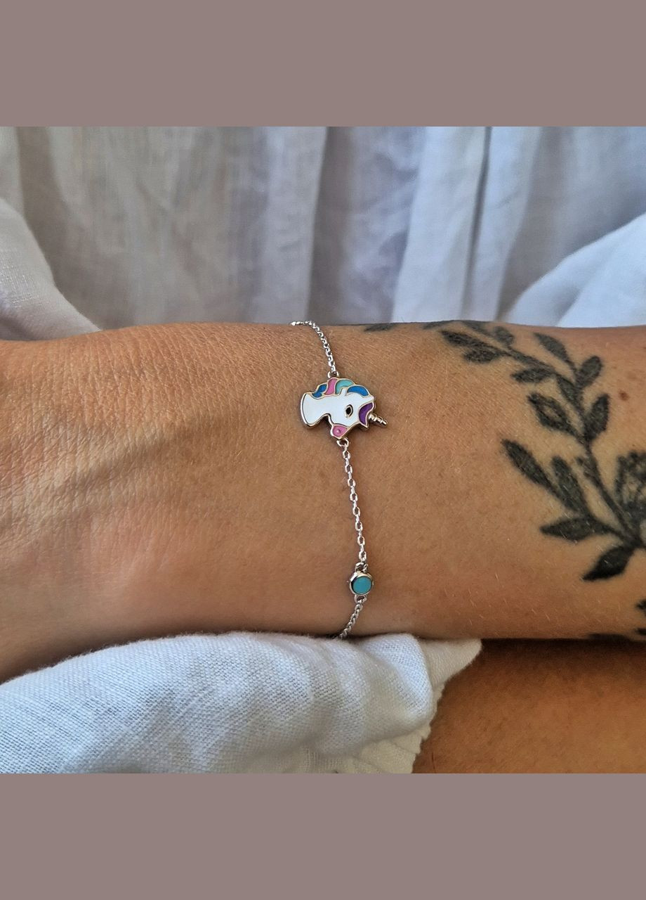 Срібний браслет на руку без каменів Єдиноріг 14 - 19 см срібло 925 проби Родоване бк2/893 2.30г Nobrand (363969084)