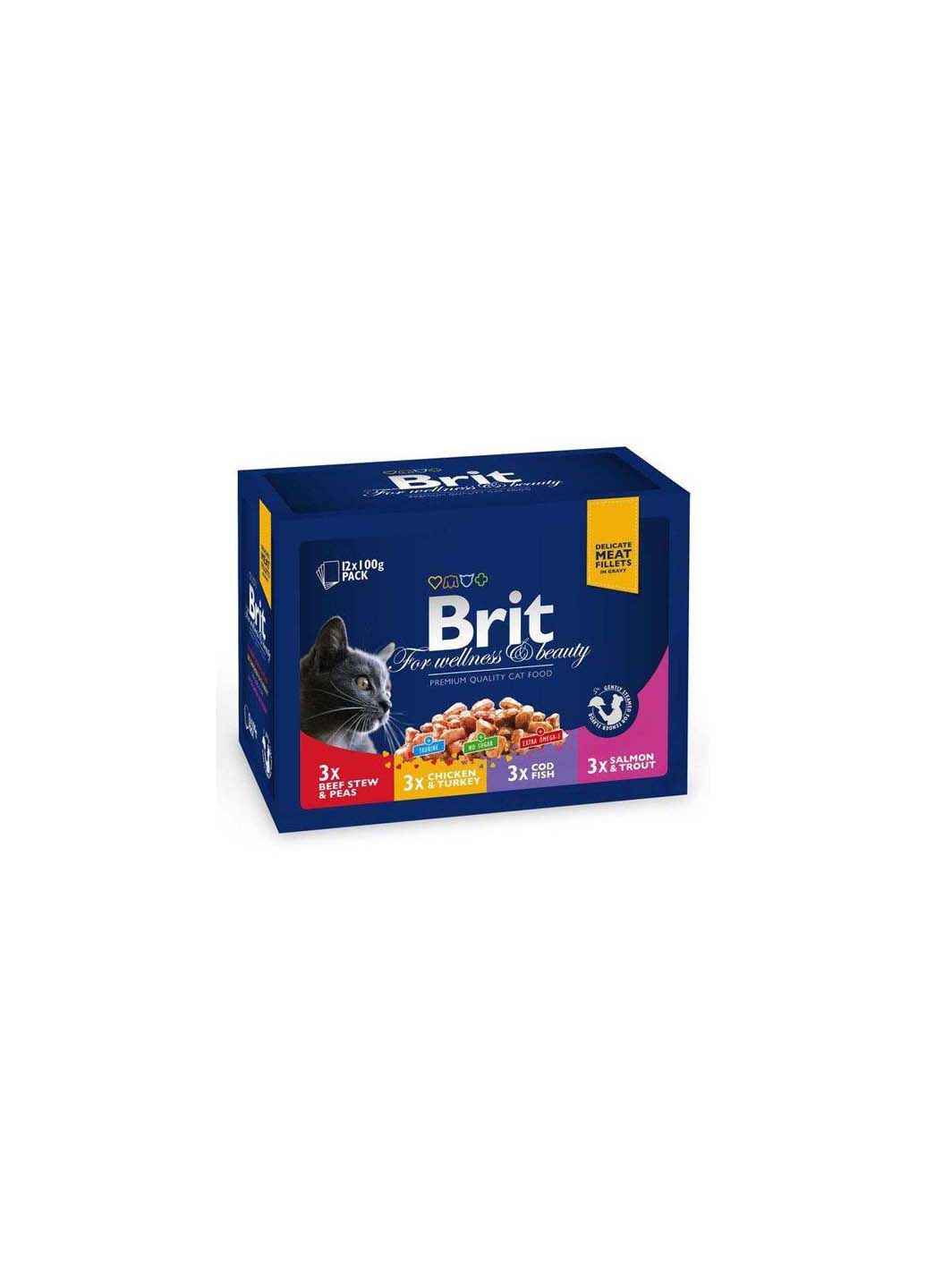 Влажный корм для кошек Cat pouch 4 вкуса 100 г 12 шт Brit (286472763)