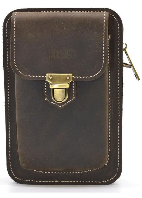 Сумка поясная на ремень через плечо мужская из натуральной кожи маленькая Коричневый 35086 TARWA (333300003)