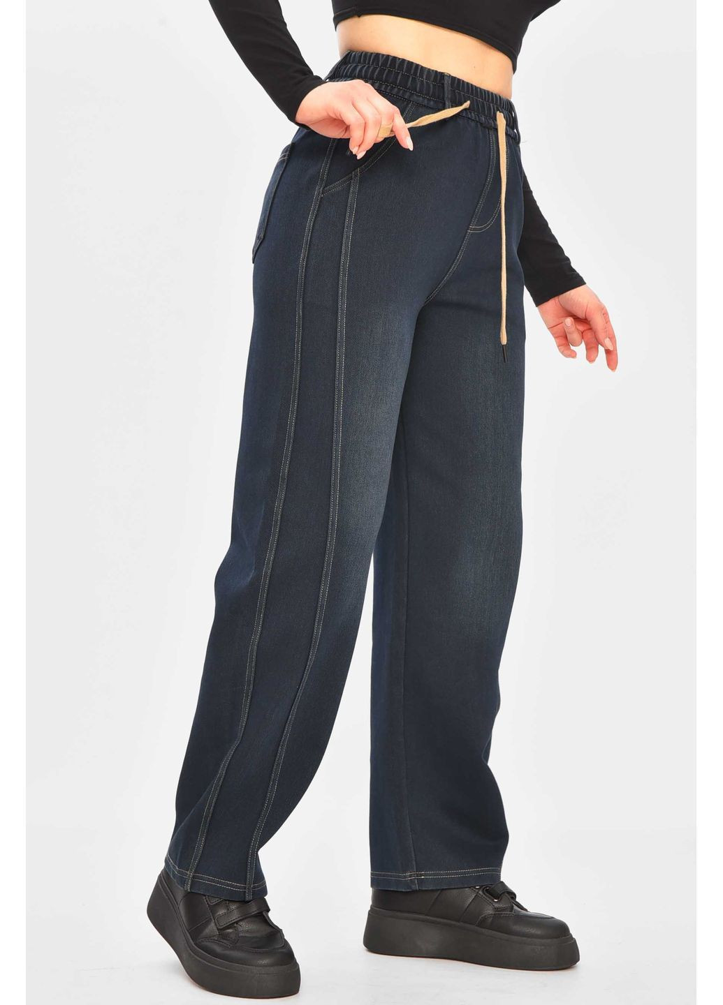 Джинси жіночі однотонні темно-синього кольору Let's Shop - (372113397)