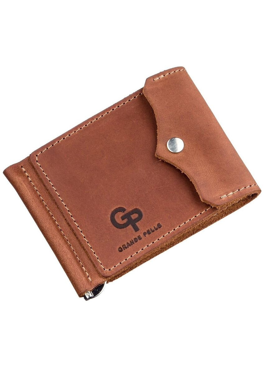 Компактный зажим для денег с металлическим зажимом и хлястиком из натуральной кожи рыжий (sku_11239) No Brand (329901831)